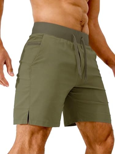 Comdecevis Mens Athletic Shorts with Zipper Pockets Elastic Waist Quick Dry Stretch Basketball Soccer Shorts Men XL(38) Army Green - Image 1
