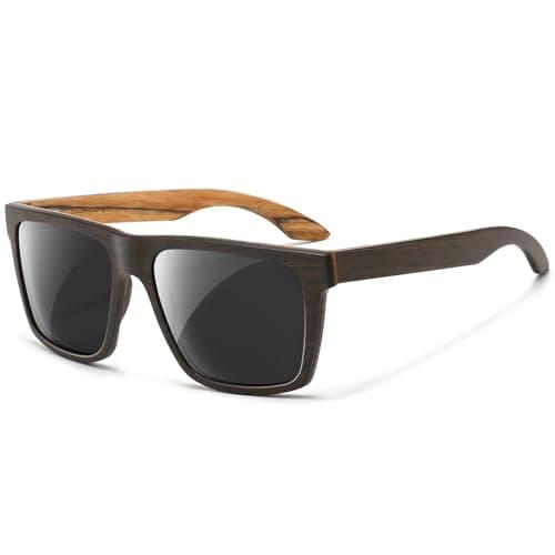 SUNGAIT Oak Zebra Wood Sunglasses All-wooden Frame with Grey Polarized Lens Gifts for Men & Women - Image 1