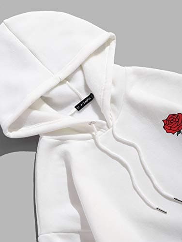 ZAFUL Mens Graphic Hoodies Essentials Hoodie Fleece Rose Letter Print Casual Drawstring Unisex Hooded Pullover Sweatshirt - Thumbnail 5