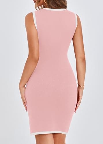 KIRUNDO Women's Work Business Casual Dress 2026 Summer Cocktail Semi Formal Office Elegant Classy Knit Color Block Dresses(Pink, XX-Large) - Thumbnail 2