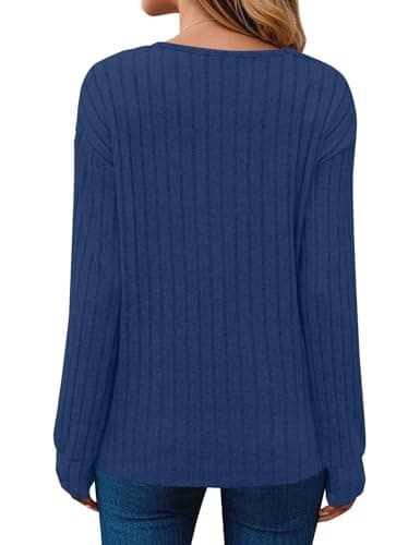 JUSTFASHIONNOW Blouses for Women Dressy Casual V Neck Long Sleeve Shirts Soft Sweaters Fall Tops for Women 2025 Parchment Clothe(Purplish blue,Medium) - Thumbnail 5