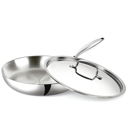 USELUCK 12 Inch Stainless Steel Frying Pan with Lid, 3-Ply Stainless Clad Skillets Fry Pan Fast & Even Heating, Oven Safe Up to 600℉ Dishwash Safe Compatible for All Cooktops Kitchen Cookware - Image 1