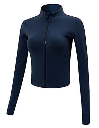 Gihuo Women's Athletic Full Zip Lightweight Workout Jacket with Thumb Holes (Navy, Small) - Image 1