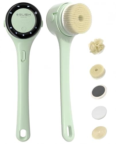 Electric Body Brush Back Scrubber for Shower, Rechargeable Long Handles Bath Brush with 5 Replaceable Heads, 3 Speed Adjustable and Lcd Display Shower Brush for Deep Cleansing, Exfoliating & Massage - Image 1