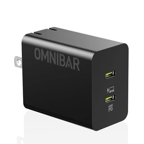 Omnibar 45W Dual USB C Charger, iPhone 17/16/15 Charger Fast Charging Block, Foldable PD3.0 PPS USB C Wall Charger, Compact Power Adapter for Samsung S26/S25/S24, iPad, AirPods, Speakers, DJI, Black - Image 1