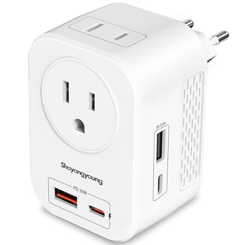 Shayangyoung Voltage Converter US to Europe, 220V to 110V Converter for European Travel, Universal Travel Adapter with 20W PD, 2 Type-C Port 2 USB-A, Power Plug Combo for Germany Italy - White-IU - Image 1