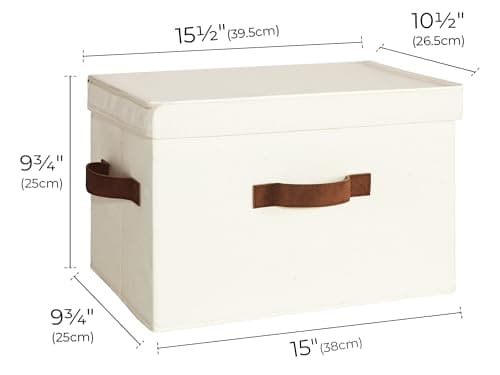 StorageWorks Fabric Storage Bins with Lid, Decorative Storage Boxes for Shelves, Stackable Closet Organizer Basket with Handles, Large, Ivory White, 2-Pack - Thumbnail 2