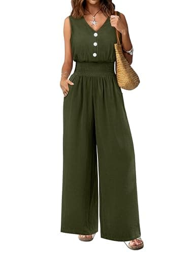 LOOKBOHO Women Jumpsuits Dressy Casual Pants Romper Summer Spring Sleeveless V Neck Vacation One Piece Outfits(AG,M) - Image 1