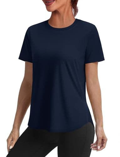 Alaroo Womens T Shirts Sun Protection Quick Dry Workout Tops Gym Running Yoga Pilates Short Sleeve Tops for Women Dark Blue XL - Image 1