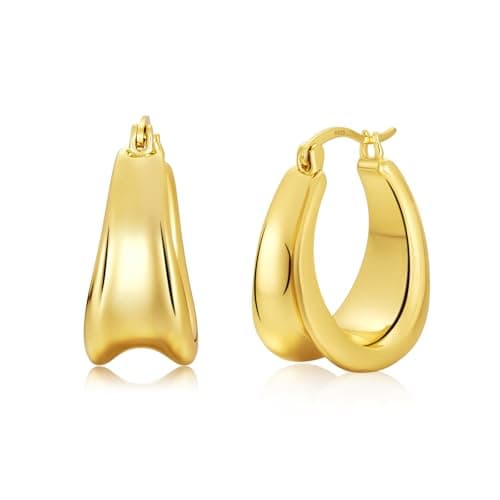Eyeshock Small Chunky Hoops 18K Gold Plated Huggie Earrings for Women Sterling Silver Hypoallergenic Trendy Earrings - Image 1