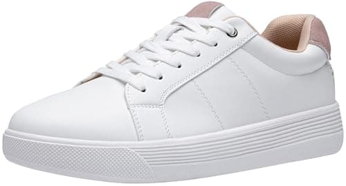 Vepose Women's White Casual Walking Sneakers, Fashion Tennis Low Top Slip On 8013 Shoes, Size 9M US(CJY8013 White Pink 09) - Image 1