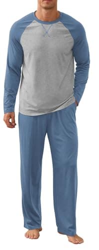 NITAGUT Men's Pajama Set Long Sleeve Sleepwear 2 Piece Loungewear with Pockets Soft Comfy Nightwear,Blue-S - Image 1