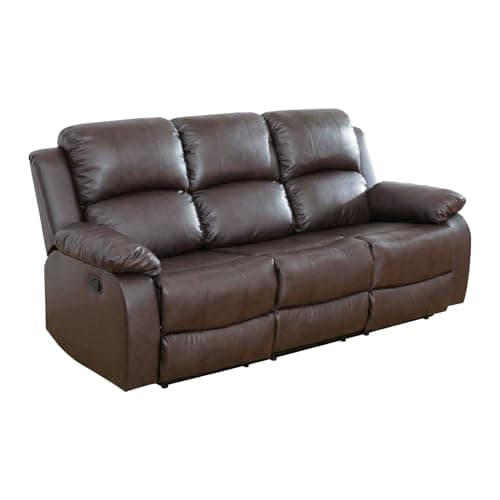 FUOROLA 3 Seater Manual Recliner Sofa, Brown, Bonded Leather, High-Density Foam, Solid Wood Frame, Reclining Couch for Living Room, Home Theater (Brown) - Image 1