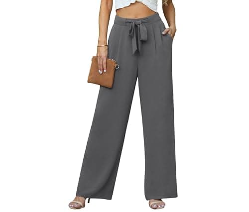 Lepunuo High Waisted Wide Leg Pants Work Business Casual Palazzo Pants Tie Knot Lounge Trousers Pants with Pockets A - Grey - Image 1
