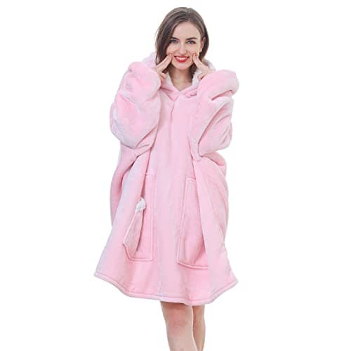 Kipswiza Oversized Wearable Blanket Hoodie Gifts for Her, Sherpa Fleece Thick Warm Giant Hooded Sweatshirt Blankets Lounging Pullover for Women Wife Mom Daughter Girls - Pink - Image 1