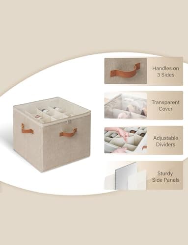 StorageWorks Shoe Organizer for Closet, Fits up to 16 Pairs, Shoe Cubby Storage Containers with Adjustable Dividers and Clear Cover, Taupe - Thumbnail 5