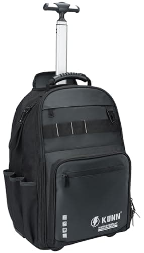KUNN Rolling Tool Backpack with Wheels, Heavy Duty Waterproof Wheeled Tool Bag, 47 Pockets & Loops Work Backpack for Electrician Construction HVAC, Black - Image 1
