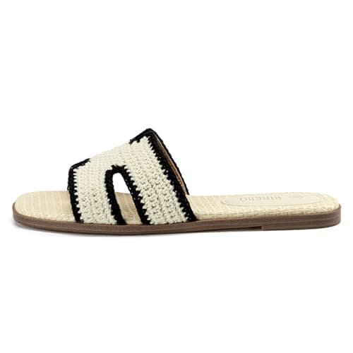 Rihero Women's Dressy Flat Sandals Comfortable Slip On Leather Slide Sandals - Thumbnail 2