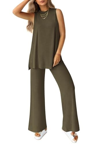 PRETTYGARDEN Women's 2 Piece Lounge Set 2026 Summer Casual Tank Top Wide Leg Pants Matching Travel Outfits Clothes Tracksuit (Army Green,Small) - Image 1