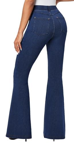 IUGA Bell Bottom Jeans for Women High Waisted Stretchy Pull On Sweatpant Jeans Women Flare Leggings Tummy Control Flare Pants Dark Blue - Thumbnail 2