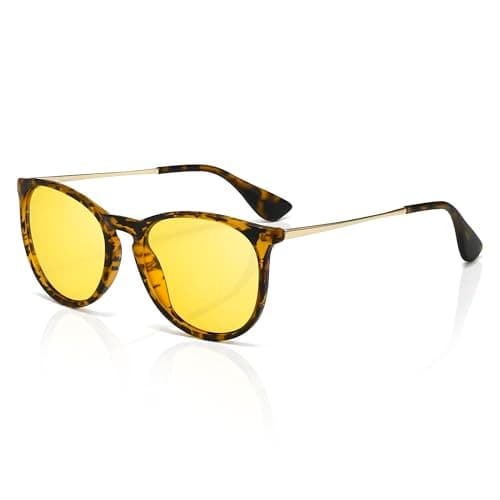 SUNGAIT Night Vision Glasses for Women Men: Vintage Round Yellow Sunglasses Classic Retro Designer Style (Amber Frame (Matte Finish)/Night Lens) SGT567HPKYS - Image 1