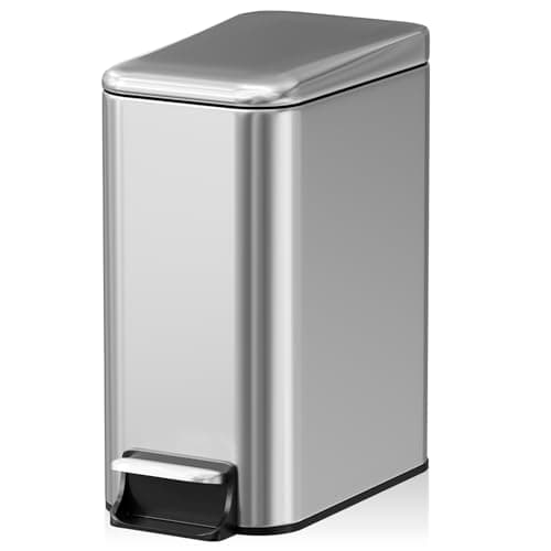 Halituny Small Bathroom Trash Can w/Lid Soft Close, 6 Liter/1.6 Gallon Stainless Steel Garbage Can w/Inner Bucket, Trash Bin Waste Basket for Kitchen, Bedroom, Living Room, Office, Toilet, Silver