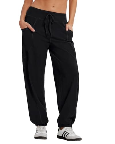 MOOSLOVER Women Baggy Casual Pants Cotton Lightweight Sweatpants Drawstring Mid Waist Athletic Lounge Joggers(S,Black) - Image 1