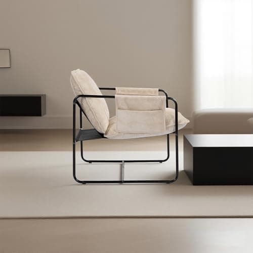 AnjiEacen Modern Accent Chair Comfortable Living Room Chairs with Armrests, Lounge Chair with Metal Frame Chenille Upholstered Bedroom Reading Chair - Thumbnail 2