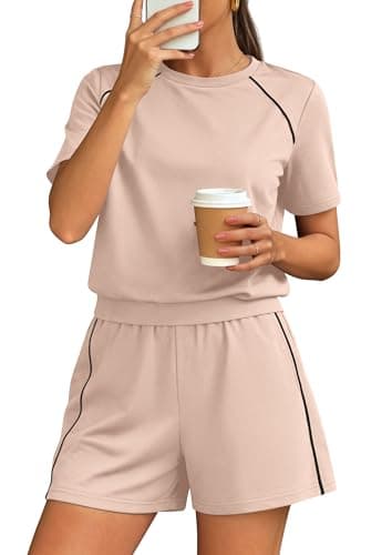 PRETTYGARDEN Shorts Sets Women 2 Piece Outfits Summer 2026 Matching Workout Athletic Clothing Casual Spring Travel Loungewear (Beige,Small) - Image 1