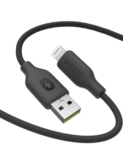 Omnibar Soft Silicone USB A to Lightning Cable (6FT, Black), Apple MFi Certified iPhone Lightning Cable, Car Charger Fast Charging Cable for iPhone 14/13/12/11 Pro/Max/XS/XR iPad Air/Mini/Pro AirPods - Image 1