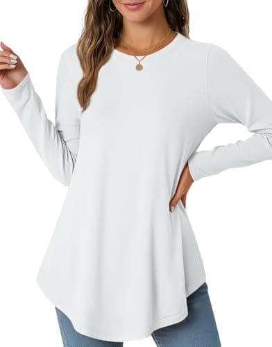JUSTFASHIONNOW Long Sleeve Tunic Tops for Women Casual Long Sleeve Fall T Shirt Crewneck Basic Loose Tunic Tops Flowy Dressy Blouses (White, XX-Large) - Image 1