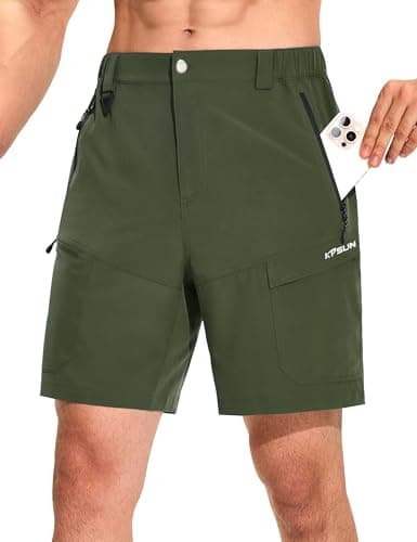KPSUN Men's 7" Hiking Cargo Shorts Lightweight Quick Dry Tactical Golf Shorts with Zipper Pockets for Fishing Camping Work(OliveGreen XL) - Image 1