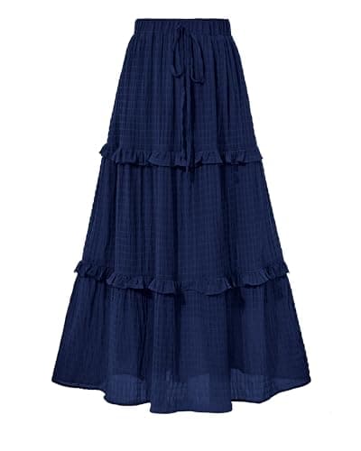 BTFBM Women's Long Summer Skirt 2025 Elegant High Waist Cocktail Party Wedding Guest Dress Flared A-Line Midi Skirts(Dark Blue,Large) - Image 1