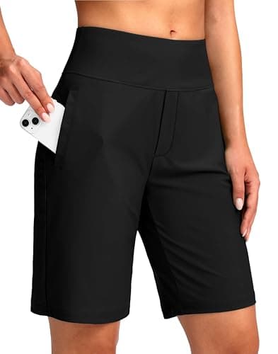 Viodia Women's 9" Long Swim Shorts Modest Swimsuits Bathing Suit Knee Length Bermuda Board Shorts for Women with Pocket Black - Image 1