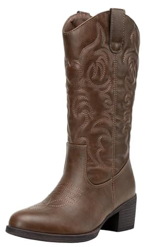 Vepose Women's Cowboy Boots Western Cowgirl Round Toe Mid Calf Boots,Whisky,Size 9M US(CJY9801 Whisky 09) - Image 1