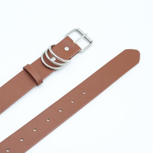 EONTISO Women Studded Leather Belt for Jeans, Punk Silver D-Rings & Chain, Roller Buckle Brown S - Thumbnail 5