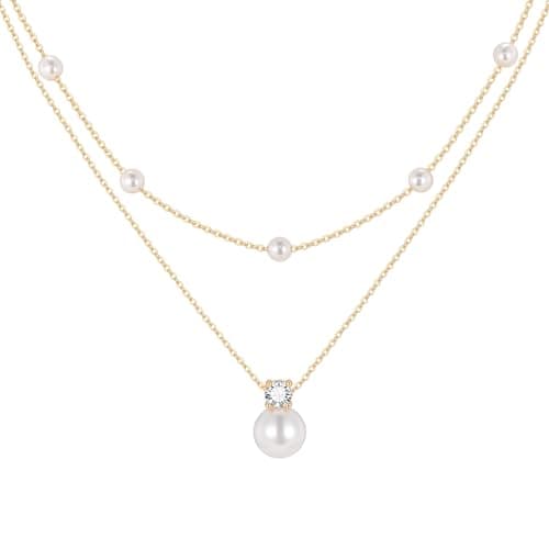 Gold Pearl Necklaces for Women - 14K Gold Plated Layered Pearl Necklace Set, Dainty Cute Floral Daisy Pearl Necklace,CZ Jewelry Bride Bridesmaid Wedding Birthday Gift for Her - Image 1