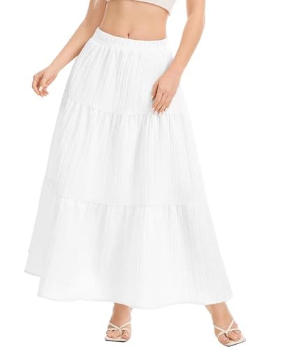MFAVIP Womens Maxi Skirt Boho Long Flowy Skirts Trendy Summer 2026 Tiered Ruffle Skirt A Line Casual Beach Vacation Dress White - Image 1