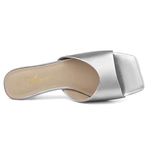 Athlefit Silver Kitten Heels for Women Square Open Toe Heeled Sandals Slip On Dressy Short Low Heels for Prom Size 9 - Thumbnail 4