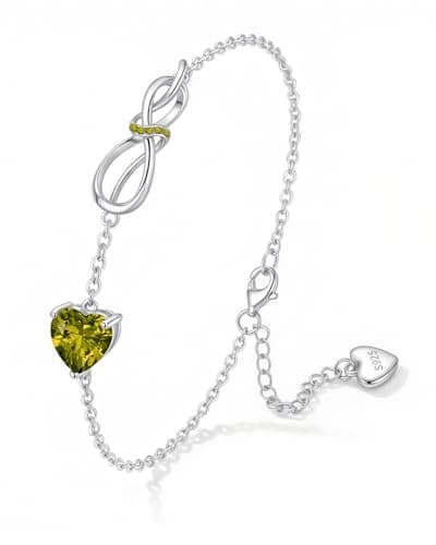 Infinity Heart Birthstone Bracelet for Women: 18K White Gold 925 Sterling Silver Zirconia Charm Chain Bracelets Dainty Jewelry Valentine Anniversary Birthday Gifts for Girlfriend Wife Friends - Image 1