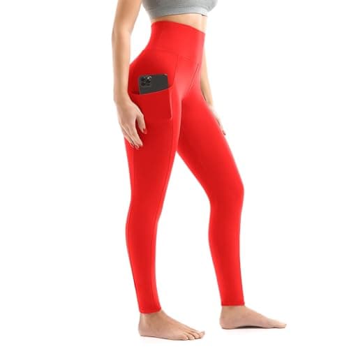 Walifrey Leggings with Pockets for Women, High Waisted Buttery Soft Womens Leggings for Gym Yoga Workout (Red LXL) - Image 1