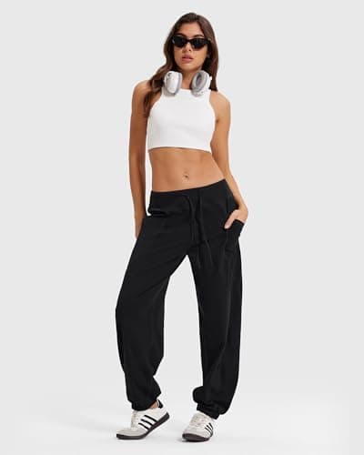 MOOSLOVER Women Baggy Casual Pants Cotton Lightweight Sweatpants Drawstring Mid Waist Athletic Lounge Joggers(S,Black) - Thumbnail 4