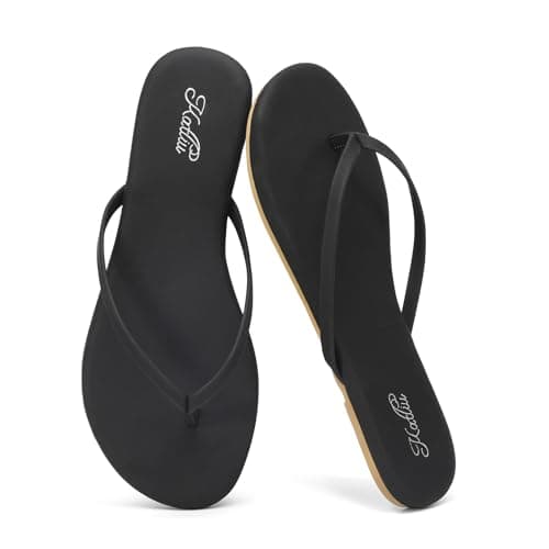 katliu Women's Flip Flops Sandals, Casual Beach Flat Sandals, Cushioned Memory Foam Thong Sandals Black 7.5 - Image 1
