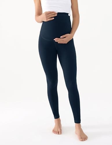 BRATUC Maternity Leggings Over The Belly Pregnancy Leggings Active Wear Workout Yoga Tights Pants (Large Navy Blue) - Thumbnail 4