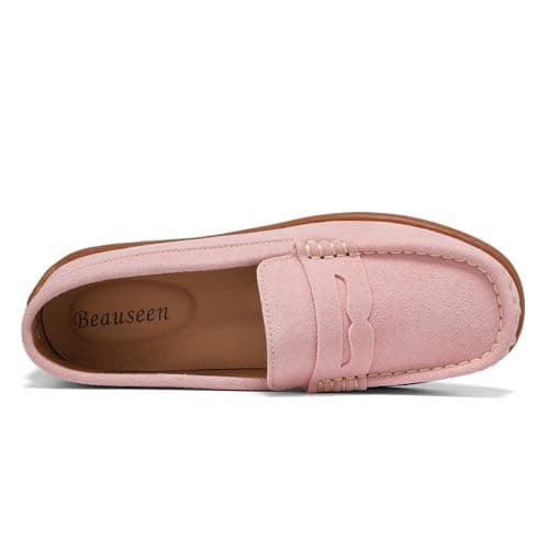 BEAUSEEN Women's Penny Loafers Slip-On - Lightweight Breathable Suede Driving Moccasins,Cute Business Casual Dress Shoes for Work & Travel Pink, 8.5 US - Thumbnail 4