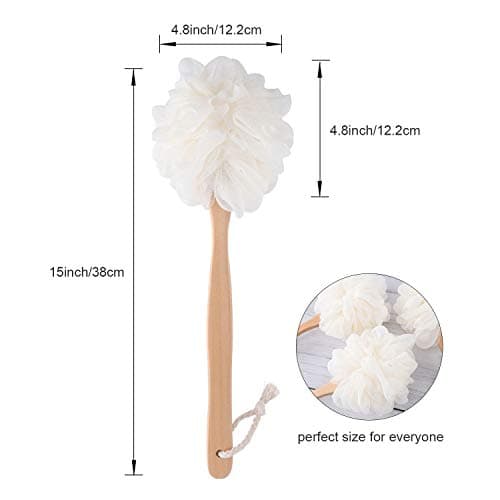 RASDDER White Loofah with Handle - Back Scrubber for Shower, Exfoliating Body Sponge with Soft PE Mesh and Wood Stick, Clean Look Bath Accessory for Men and Women - Thumbnail 4
