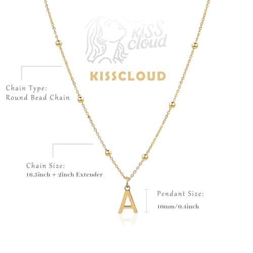 KISSCLOUD Initial Necklaces for Women 14K Gold Plated Dainty Letter Charm Necklace Personalized Name Pendant Bead Chain D Necklace Non Tarnish Trendy Jewelry Gift - Thumbnail 5