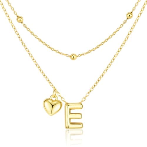 adoyi Initial Necklaces Valentines Day Gifts for Women Hers Dainty 14K Gold Plated Heart Layered Letter E Pendant Necklace Stack Trendy Jewelry Birthday Valentines Day Gifts for Women Jewelry - Image 1