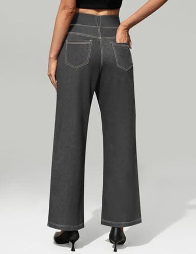 AVAMO Wide Leg Stretchy Jeans for Women Baggy Pull On High Elastic Waist Sweatpant Jeans Trendy Straight Denim Pants Grey - Thumbnail 6