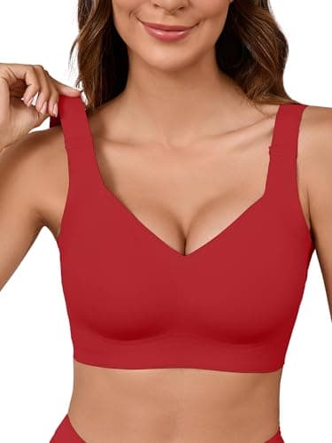 Moodclo Womens Comfortable Wireless Bras Burgundy 4X-Large Push Up Seamless Bralettes Soft V Neck Brassiere Scalloped Full Coverage Everyday Bra - Image 1